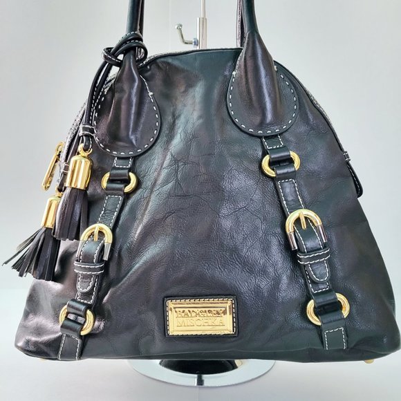 Badgley Mischka Handbags - Badgley Mischka Black Vegan Faux Leather Bowler Bag Domed Satchel VGC
